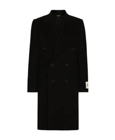 Dolce & Gabbana Double-breasted Long-sleeved Coat In Black