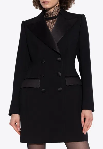 Dolce & Gabbana Double-breasted Long Tuxedo Blazer In Black