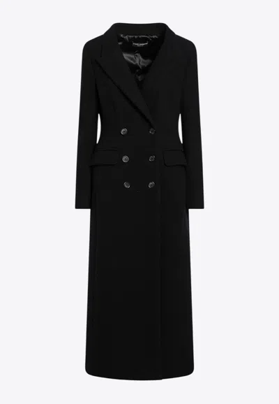 Dolce & Gabbana Double-breasted Long Wool Coat And Pockets In Black