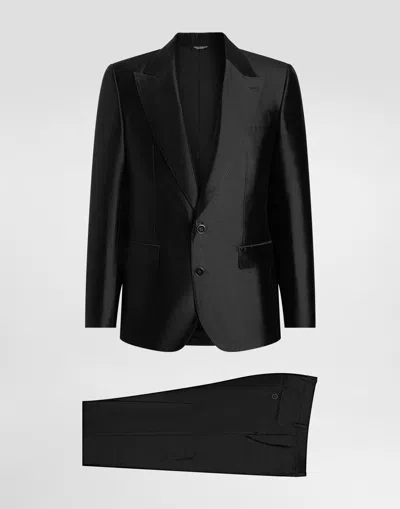 Dolce & Gabbana Double-breasted Mikado Shantung Silk Suit In Black
