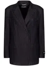 Dolce & Gabbana Double-breasted Silk And Cotton Denim Taormina-fit Jacket In Black