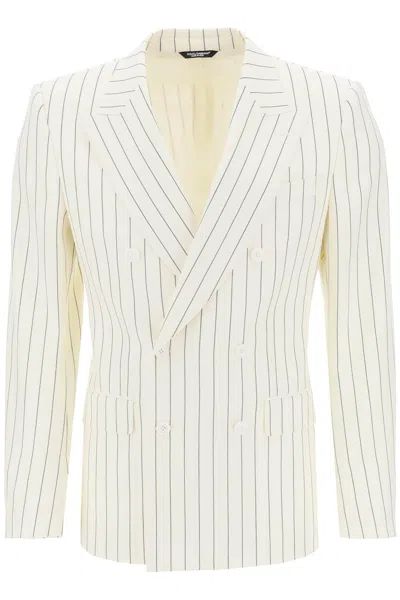 Dolce & Gabbana Double-breasted Pinstripe In White,neutro