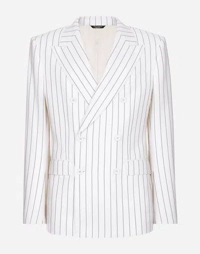 Dolce & Gabbana Double-breasted Pinstripe Sicilia-fit Jacket In White
