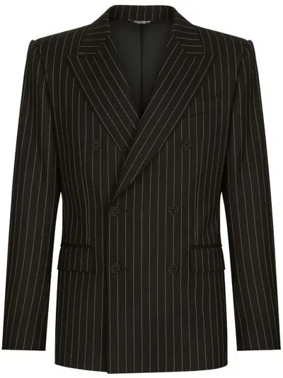 Dolce & Gabbana Double-breasted Pinstripe Suit In Black