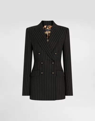 Dolce & Gabbana Double-breasted Pinstripe Wool Jacket In Black
