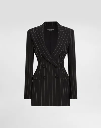 Dolce & Gabbana Double-breasted Pinstripe Wool Jacket In Multicolor