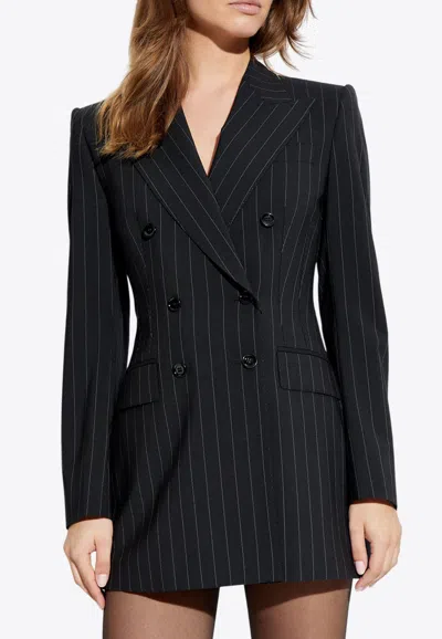 Dolce & Gabbana Double-breasted Pinstriped Blazer In Black