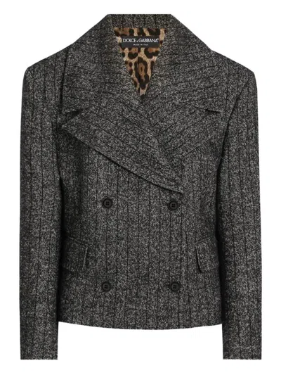 Dolce & Gabbana Double-breasted Pinstriped Jacket In Gray