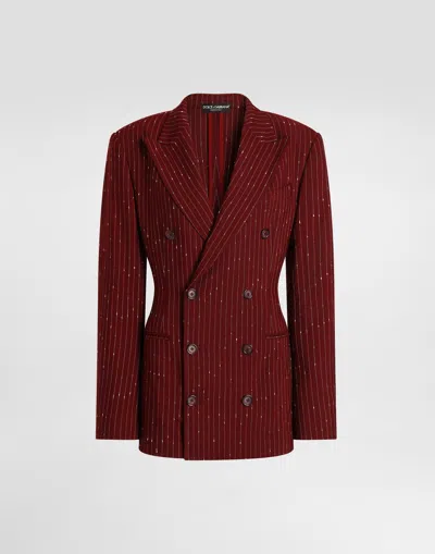 Dolce & Gabbana Double-breasted Pinstriped Taormina Jacket In Brown