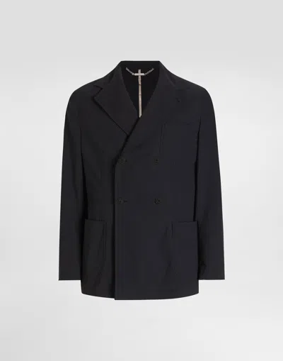 Dolce & Gabbana Double-breasted Portofino Canvas Jacket In Black