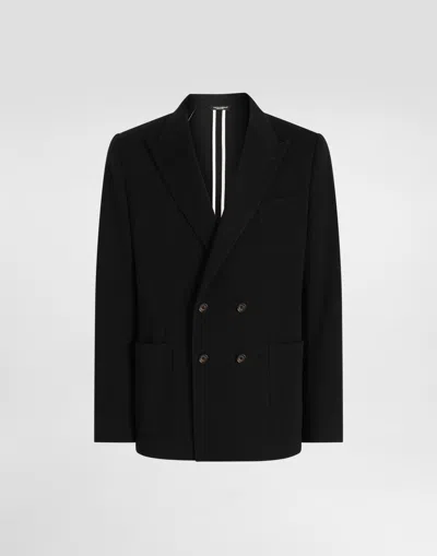 Dolce & Gabbana Double-breasted Portofino Jersey Jacket In Blue