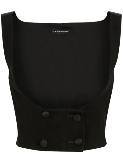 Dolce & Gabbana Double-breasted Scoop Neck Waistcoat In Black