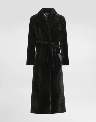 Dolce & Gabbana Double-breasted Shearling Coat In Black