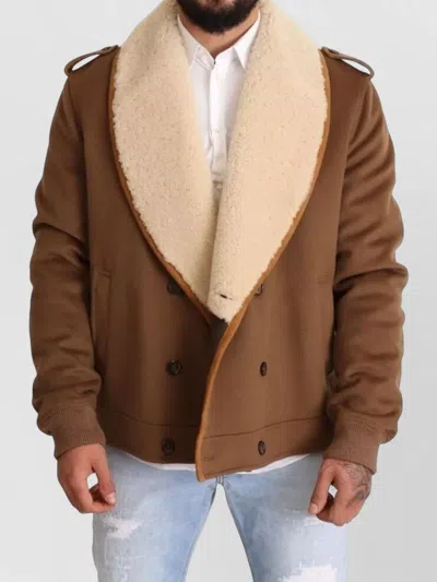 Dolce & Gabbana Shearling-lined Double-breasted Jacket In Brown