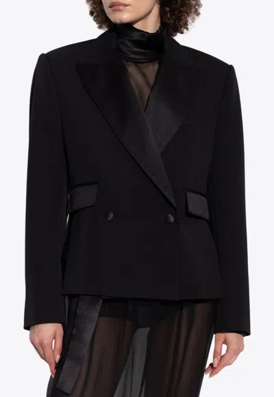 Dolce & Gabbana Double-breasted Short Tuxedo Blazer In Black