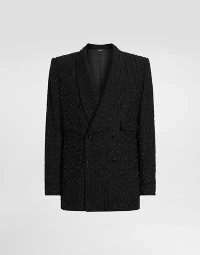 Dolce & Gabbana Double-breasted Sicilia Jacket In Embroidered Virgin Wool In Black