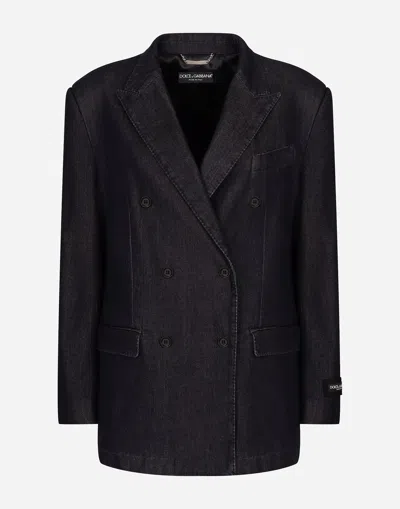 Dolce & Gabbana Double-breasted Silk And Cotton Denim Taormina-fit Jacket In Multicolor