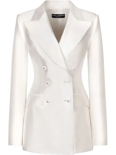 Dolce & Gabbana Doublebreasted Silk Jacket In Natural White