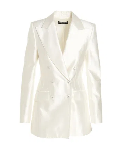 Dolce & Gabbana Double-breasted Silk Blazer In White