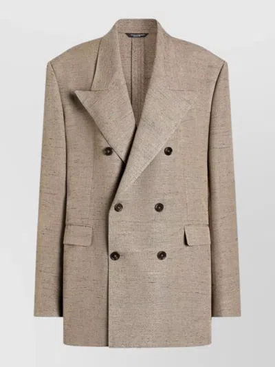 Dolce & Gabbana Double Breasted Silk Nylon Tailored Jacket In Neutral