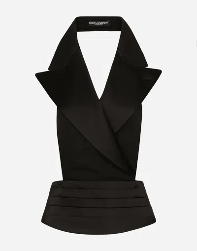 DOLCE & GABBANA DOUBLE-BREASTED SILK SATIN VEST WITH LOW NECKLINE ON THE BACK