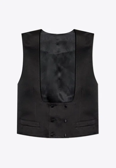 Dolce & Gabbana Double-breasted Silk Tuxedo Waistcoat In Black