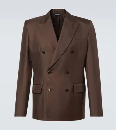 Dolce & Gabbana Double-breasted Silk Twill Blazer In Brown