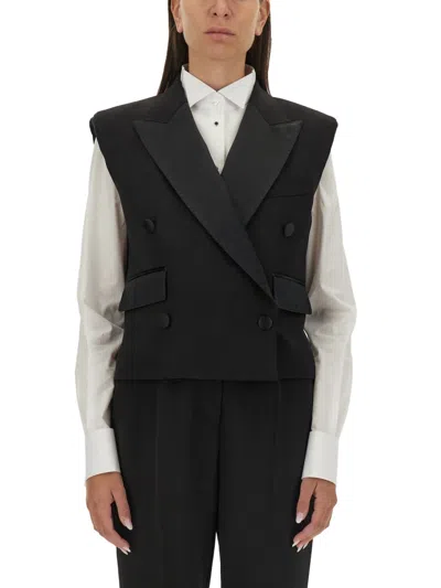 Dolce & Gabbana Sleeveless Double-breasted Wool Gabardine Tuxedo Jacket In Black