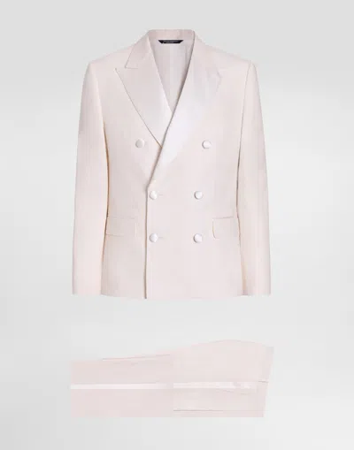 Dolce & Gabbana Double-breasted Suit In Linen Canvas In White