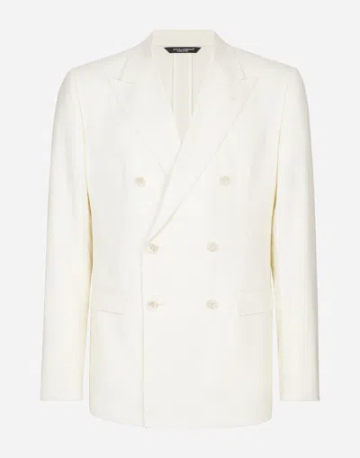 Dolce & Gabbana Double-breasted Taormina-fit Flannel Jacket In White