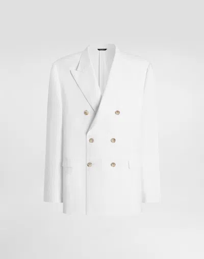 Dolce & Gabbana Double-breasted Taormina Linen Jacket In White
