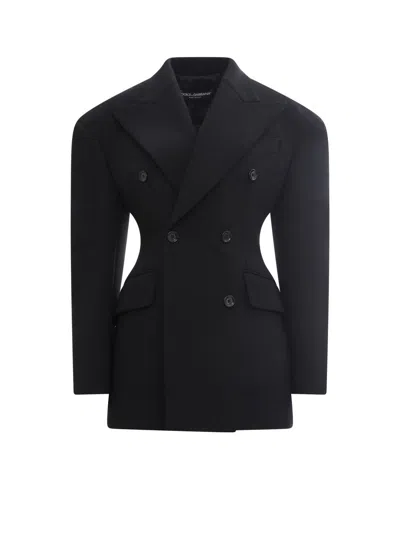 Dolce & Gabbana Double-breasted Technical Crepe Jacket In Nero