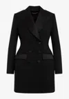 Dolce & Gabbana Double-breasted Wool Blend Blazer With Satin Detailing In Black