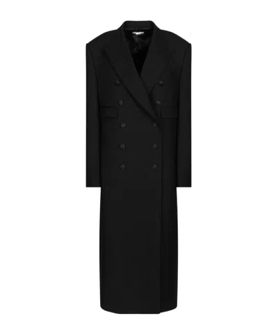 Dolce & Gabbana Double-breasted Long Wool Coat And Pockets In Black