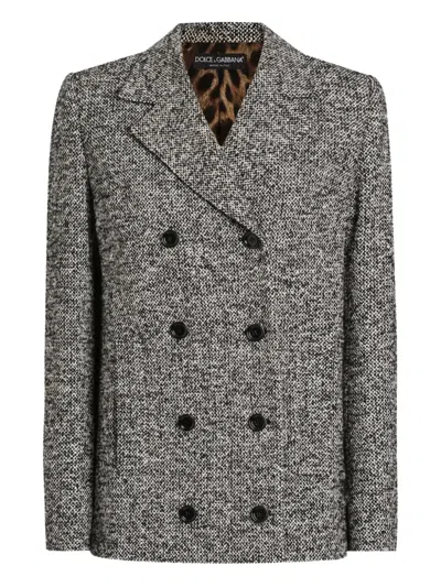 Dolce & Gabbana Double-breasted Tweed Jacket In Gray