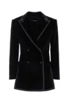 Dolce & Gabbana Velvet Blazer With Button Detailing And Longline Silhouette In Black