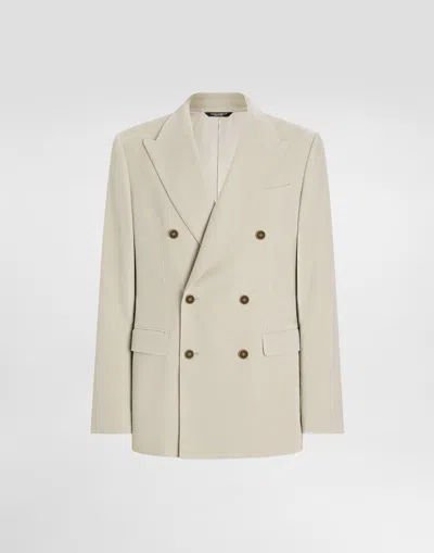 Dolce & Gabbana Double-breasted Velvet Jacket In Beige