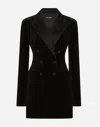 Dolce & Gabbana Velvet Double-breasted Blazer In Black