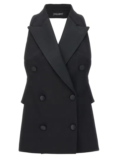 DOLCE & GABBANA DOUBLE-BREASTED VEST GILET BLACK