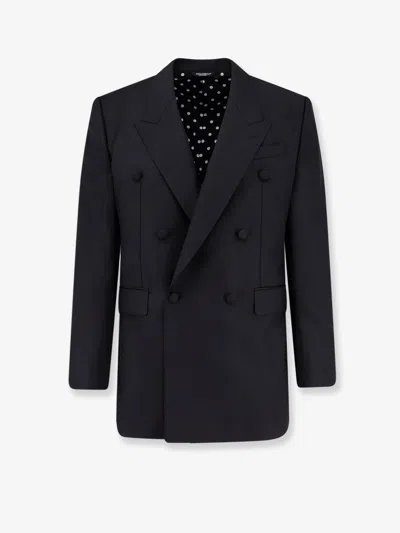 Dolce & Gabbana Men Double-breasted Virgin Wool Blazer In Black