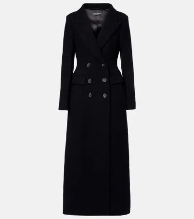 Dolce & Gabbana Double-breasted Virgin Wool Coat In Blue