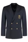 Dolce & Gabbana Men Double-breasted Wool Jacket With Patch In Blue
