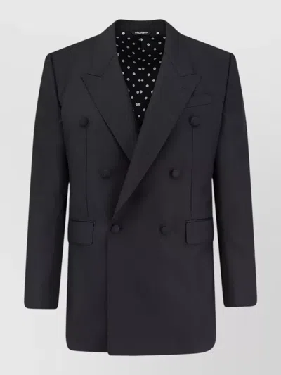 Dolce & Gabbana Double Breasted Virgin Wool Tailored Blazer In Blue