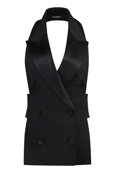 Dolce & Gabbana Wool Gabardine Waistcoat In Black