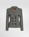Dolce & Gabbana Double-breasted Wool Blend Jacket With Dotted Print In Gray