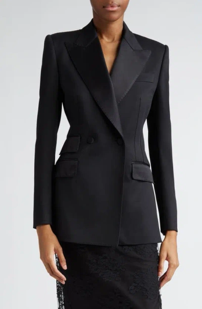 Dolce & Gabbana Double Breasted Wool Blend Tuxedo Jacket In Nero