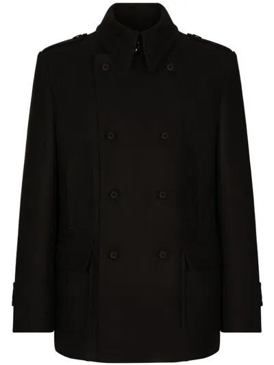 Dolce & Gabbana Double-breasted Wool-cashmere Peacoat In Black