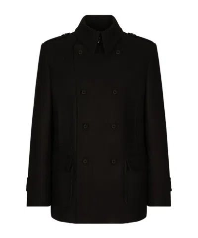 Dolce & Gabbana Double-breasted Wool-cashmere Peacoat In Black
