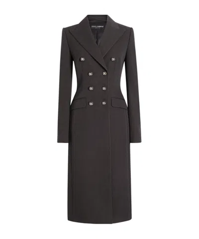Dolce & Gabbana Grey Double-breasted Wool Coat In Grau