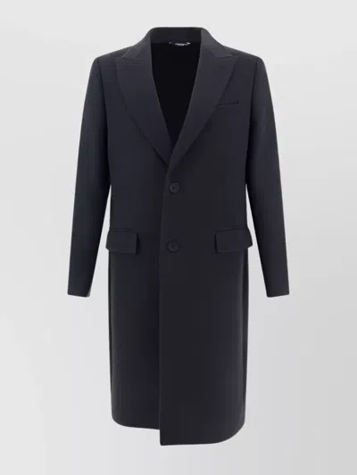 Dolce & Gabbana Double-breasted Wool Coat With Structured Shoulders In Blue